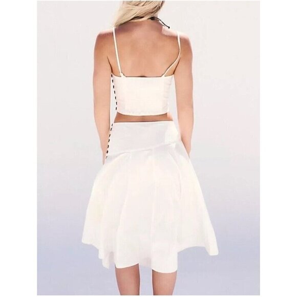 Free People So Posh Cropped Cami Skirt Set White Cotton XL Boho Beach New NWT - Picture 2 of 11